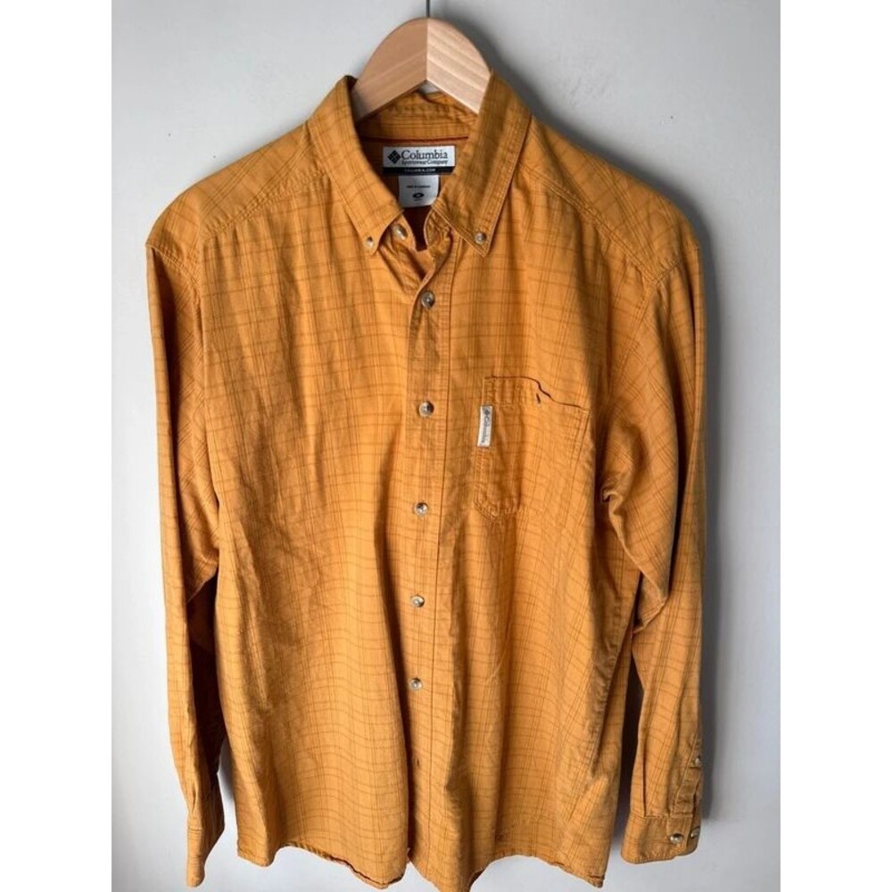 Columbia Orange Plaid 100% Cotton Button Up Shirt Men’s Medium